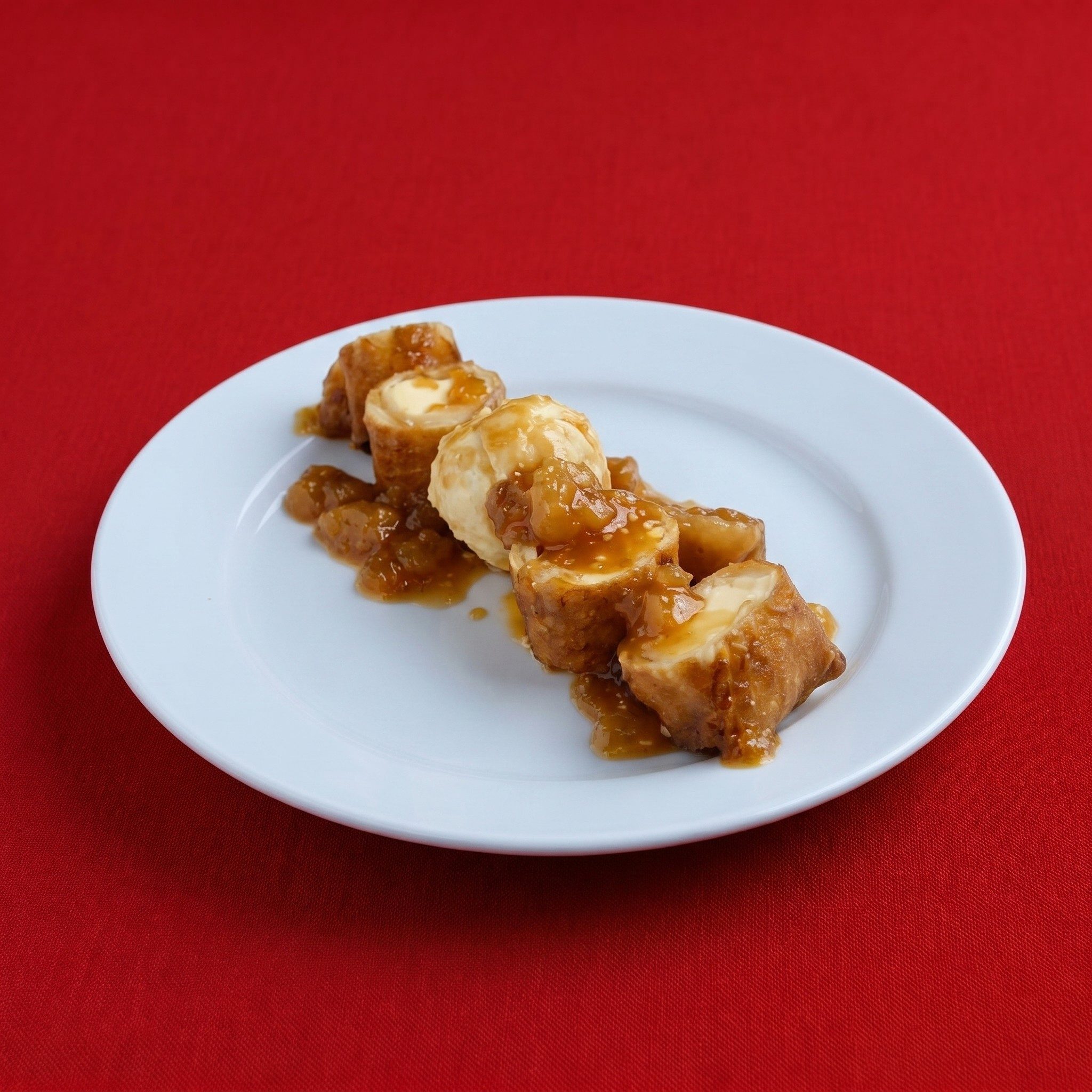 Bananas Foster Cheesecake Eggroll Dessert.