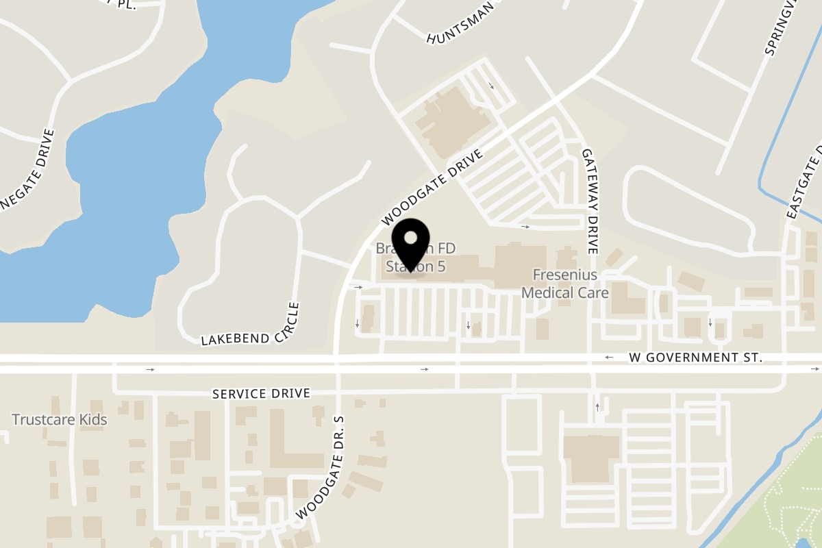 Map showing the location of Seafood Grille on US, 1580 W Government St in Brandon